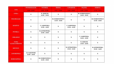 Harmonogram zajęć w świetlicach Harmonogram zajęć w świetlicach